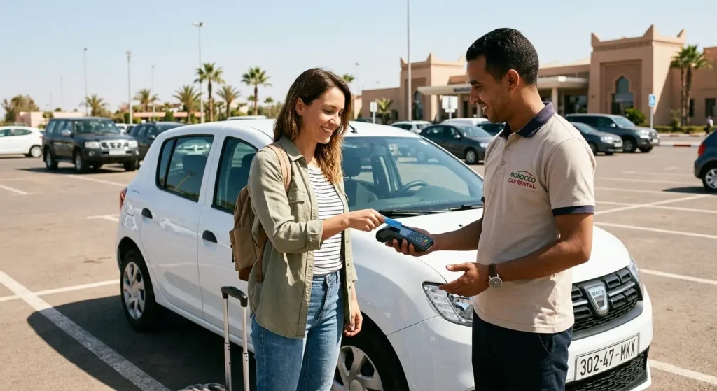 Traveler paying for Agadir car rental with debit card at pickup with no credit card required